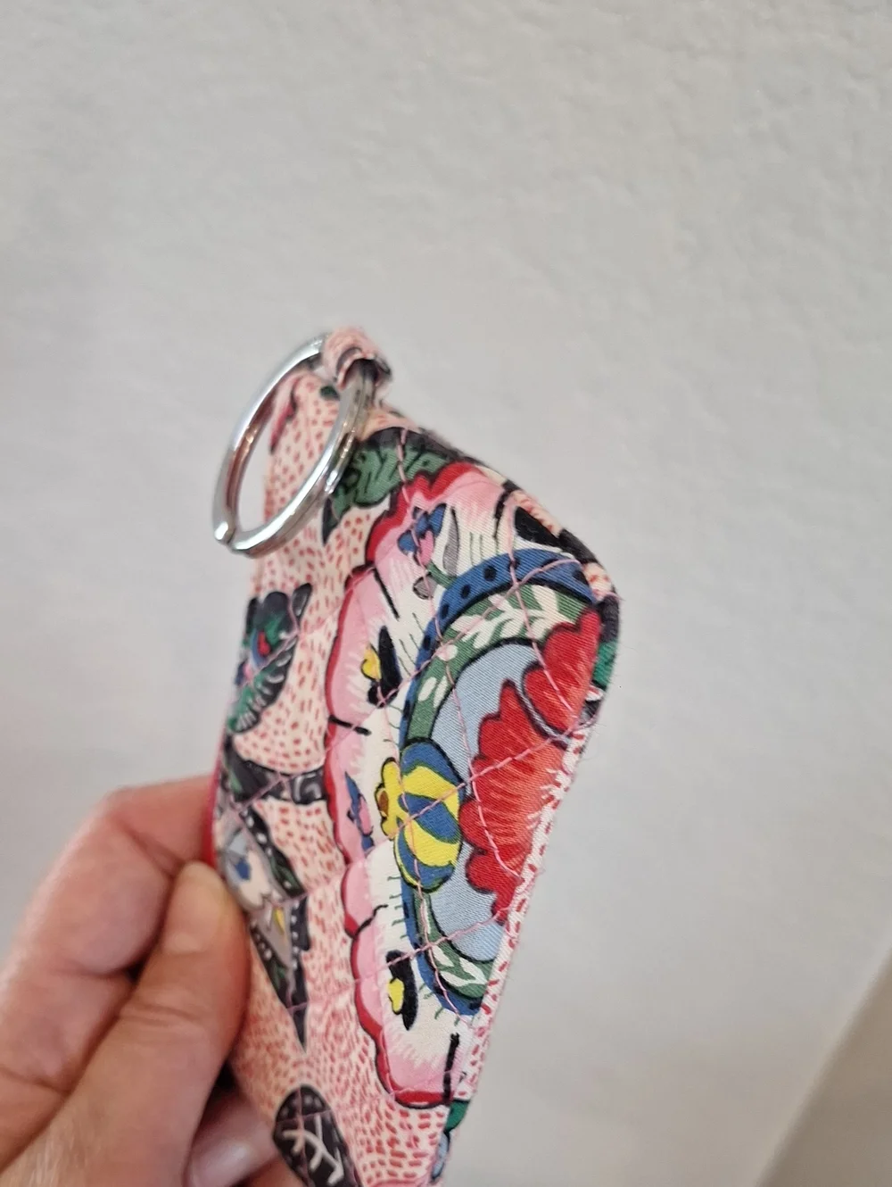 Vera Bradley Key Fob Pouch Pink Floral Hearts Quilt Stitch